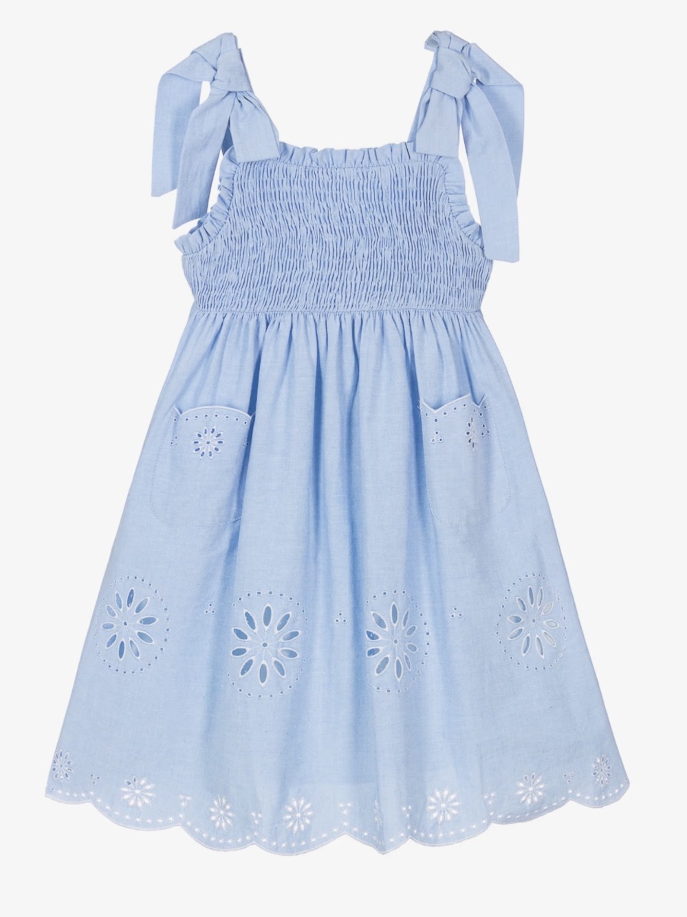 PATACHOU Girls Blue Embroidered Cotton Dress